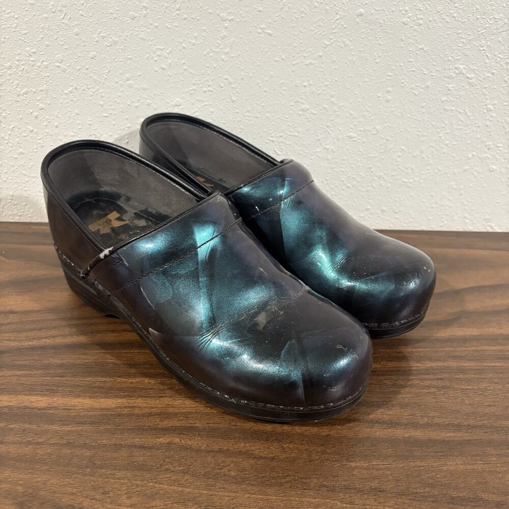 Dansko Pro XP Clogs Blue Purple‎ Leather Iridescent Nurse Shoe Size 40 US 9